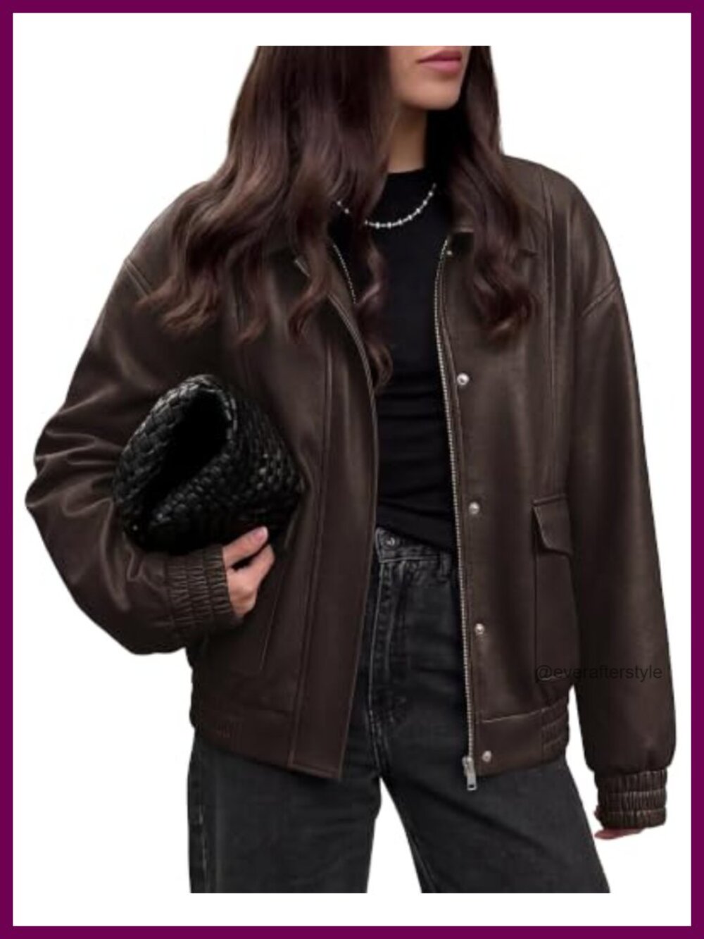 Faux Leather Jacket Women Long Sleeve Zip Snap Oversized Casual